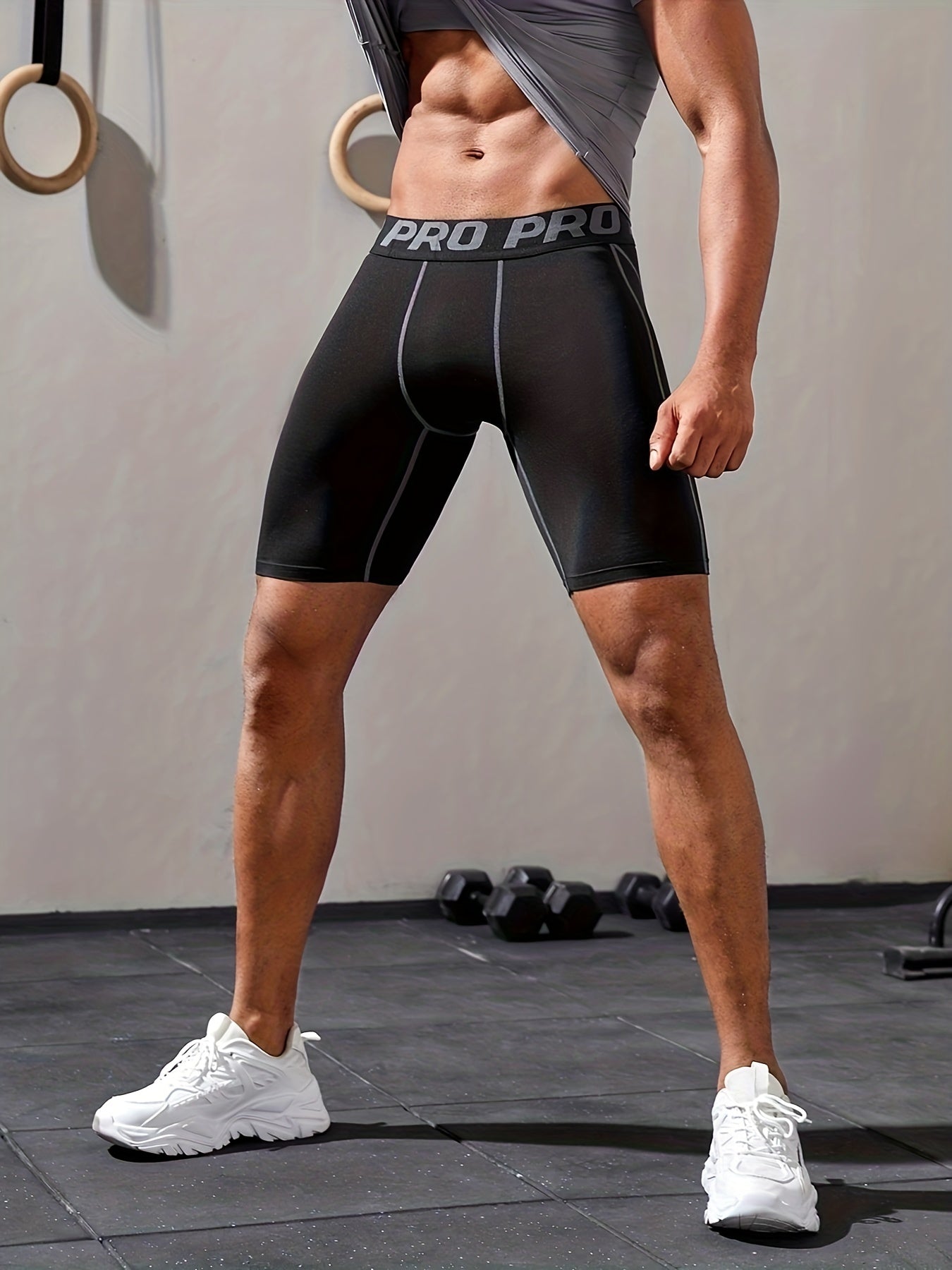 Men's Stretch Sports Pants Activewear, High Stretch Lightweight Quick Dry Athletic Shorts For Gym Fitness Workout