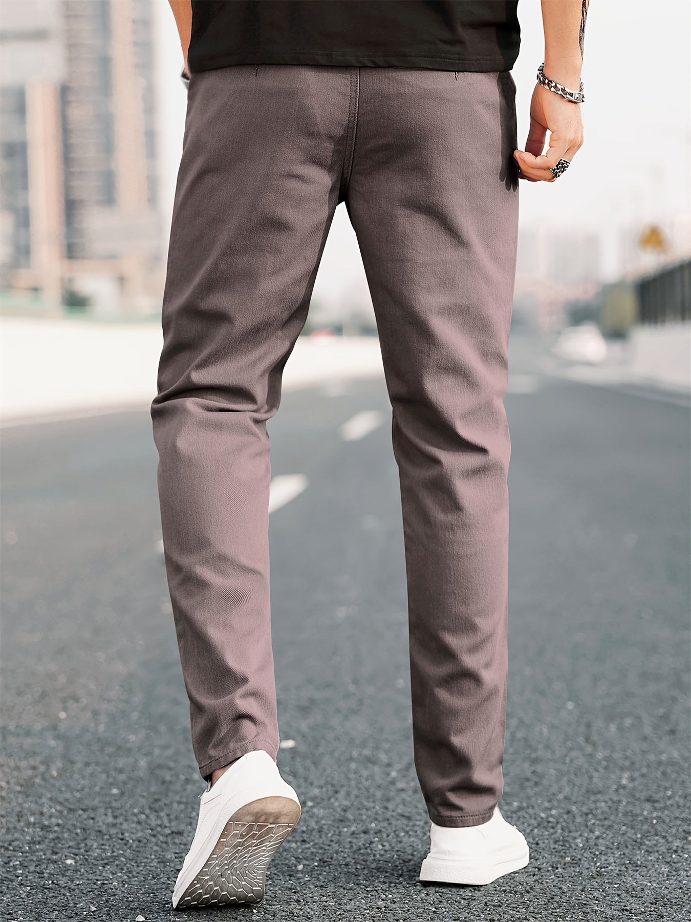 Men's Casual Tapered Trousers Solid Casual Long Cropped Pants Streetwear For Men