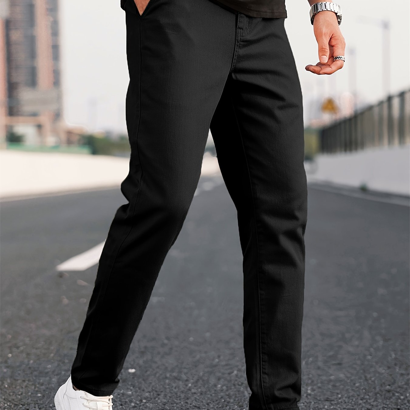 Men's Casual Tapered Trousers Solid Casual Long Cropped Pants Streetwear For Men